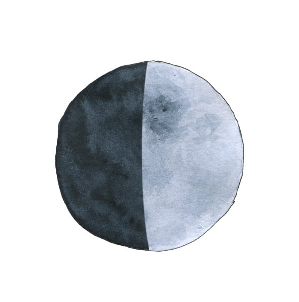 Halb beleuchteter Mond in Aquarell